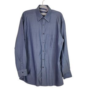 ERMENEGILDO ZEGNA Shirt Mens 39 15.5 Blue Button Front Dress Shirt Pocket